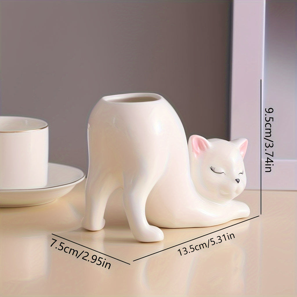 White Resin Cat Flowerpot