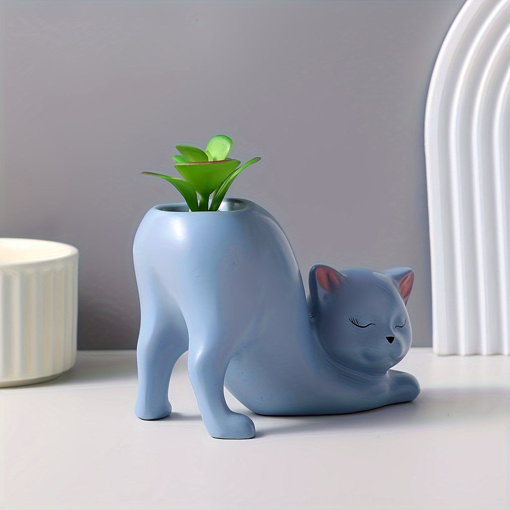 White Resin Cat Flowerpot