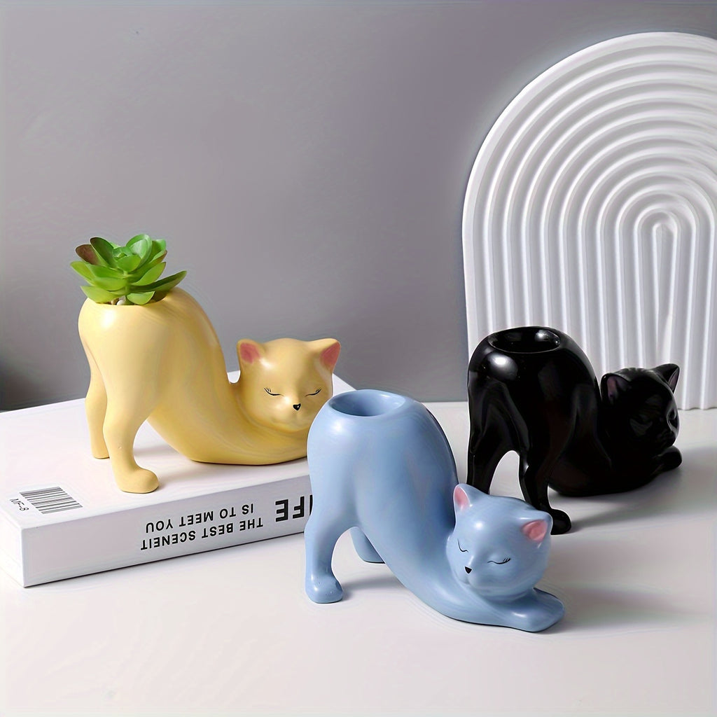 White Resin Cat Flowerpot
